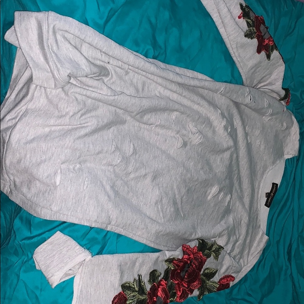 Distressed rose grey dress.